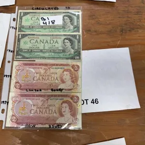 2-1967 $1 bills and 2-1974 $2 bills