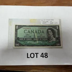1954 shin plaster Canadian $1 bill