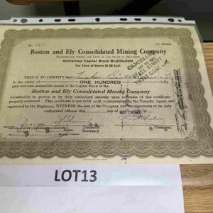 Vintage Mining Boston stock share certificate