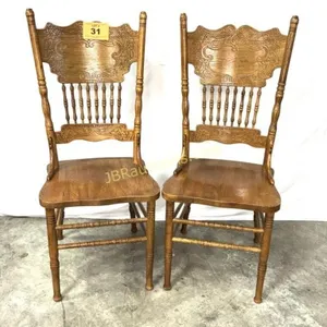 PAIR OF PATTERN BACK OAK DINING CHAIRS