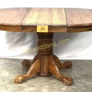 BALL & CLAW FOOT OAK FINISH TABLE WITH LEAF