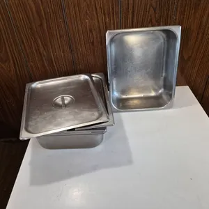 (3) Half Size 4" Deep Stainless Steel Hotel Pans with Covers