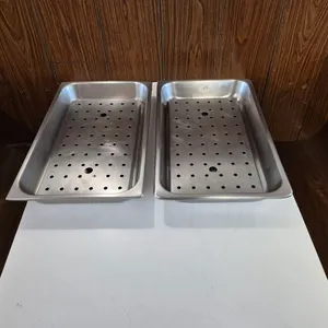(2) Full Size 2-1/2" Deep Stainless Steel Hotel Pans with False Bottoms