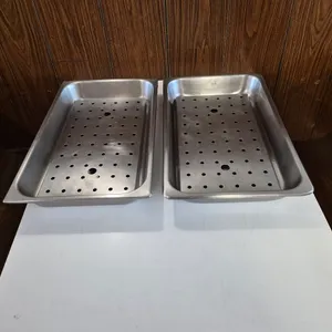 (2) Full Size 2-1/2" Deep Stainless Steel Hotel Pans with False Bottoms