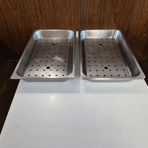 (2) Full Size 2-1/2" Deep Stainless Steel Hotel Pans with False Bottoms