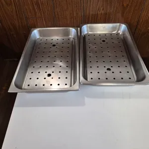(2) Full Size 2-1/2" Deep Stainless Steel Hotel Pans with False Bottoms