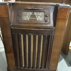 Old radio/record player, broken screen, 28 x 14 x 38”