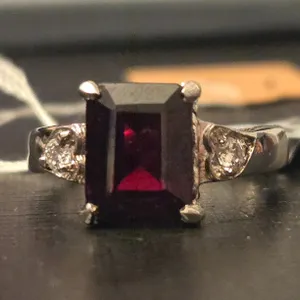 Sterling Silver Dark Red & CZ Ring