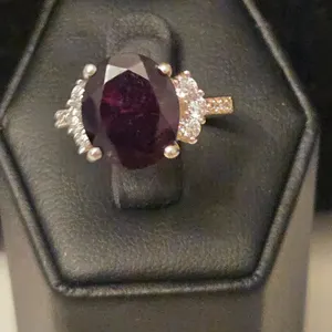 Sterling Silver Ring with Dark Red Stone