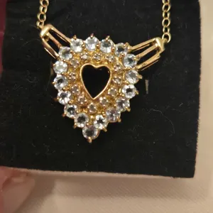 Blue & Clear Stone Heart Pendant Necklace