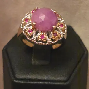 Faceted Pink Stone Ring with Accents