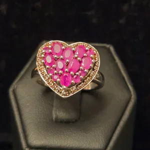 Sterling Silver Pink Stone Heart Ring