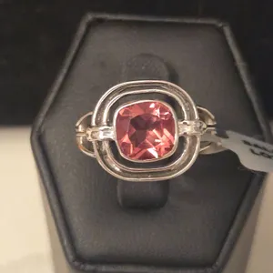 Sterling Silver Ring with Cushion Cut Red Stone