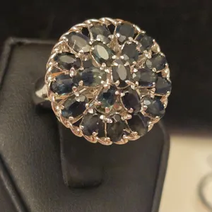 Sterling Silver Dark Blue Cluster Ring