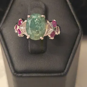 Sterling Silver Green Stone & Pink Stone Ring