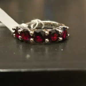 Sterling Silver Dark Red Stone Band Ring