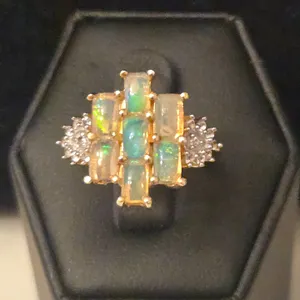 Yellow stone and Clear Stone Cluster Ring
