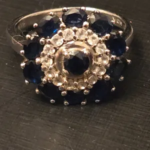Sterling Silver Dark Blue Stone Cluster Ring