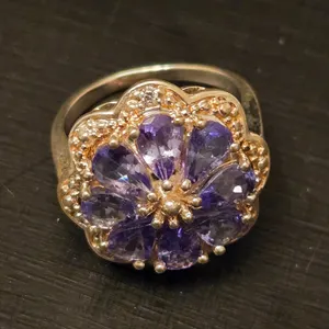 Sterling Silver Purple & Clear Stone Floral Ring