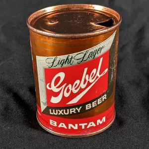 8 OZ FLAT TOP CAN GOEBEL LIGHT LAGER LUXURY BEER BANTAM GOEBEL BREWING CO