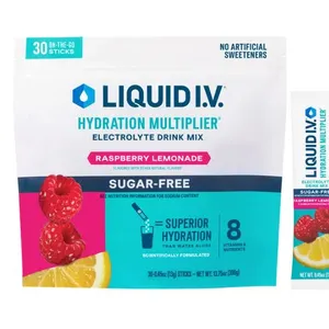Liquid I.V.: Hydration Multiplier, 30 Individual Serving Stick Packs in Resealable Pouch, Sugar Free, Raspberry Lemonade- New/ Open Box