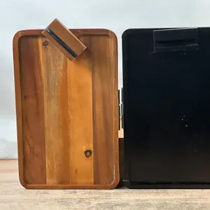 (2) Smart Design: Acacia Wood Armrest Tray- (1) Used, Brown, Cracked & (1) Used, Black, Cracked