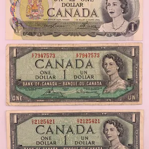 Canada $1 Banknote Lot (3) – Serials OH9774279, KF7947573, DI2125421