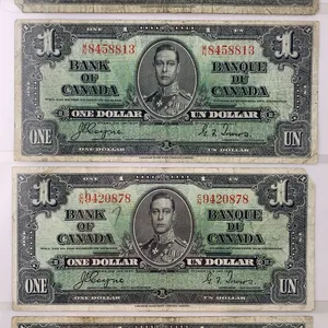 Canada $1 Banknote Lot (4 Notes) – 1937 Issue – Serials ZM1506915, MN8458813, CN9420878, MN8536280