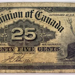 Canada 1900 25¢ Dominion of Canada Shinplaster Note – January 2, 1900 Issue