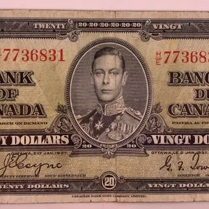 Canada 1937 $20 Bank of Canada Note – Serial HE7736831