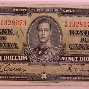 Canada 1937 $20 Bank of Canada Banknote Serial CE1328073