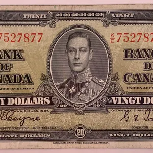 Canada 1937 $20 Bank of Canada Note – Serial KE7527877