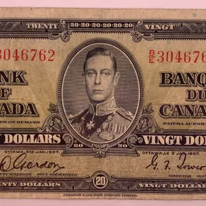 Canada 1937 $20 Bank of Canada Note – Serial BE3046762