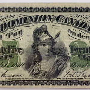 Canada 1870 25 Cents “Dominion of Canada” Shinplaster Note