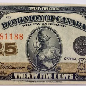 Canada 1923 25¢ Dominion of Canada Shinplaster Banknote Serial 581188