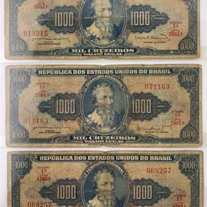 Brazil 1000 Cruzeiros Banknote Lot (3 Notes) – Serials 019215, 071163 & 068257