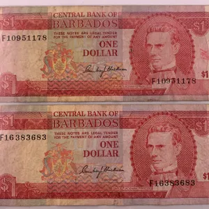 Barbados $1 Notes (2) – Serials F10951178 & F16383683