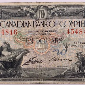 Canada 1935 $10 The Canadian Bank of Commerce Banknote Serial 454846
