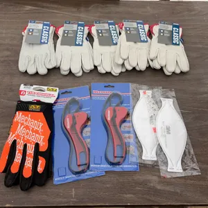 UNUSED 5prs Size Small Grain cowhide driver gloves, 1 pr Mechanix Size Large, 2 Westward strap wrenc