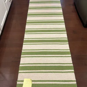Green and White Rug 7'7" x 2'4"