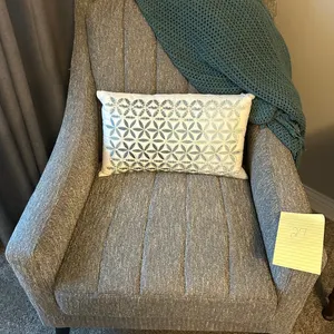 Grey chair, Pillow and blanket 2'5" by 3' x 2 1/2"