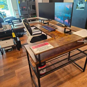 Metal Framed Wood Desk w/ (2) Side Tables, Swivel Office Chair (Furniture Only, No Electronics) (Lot)