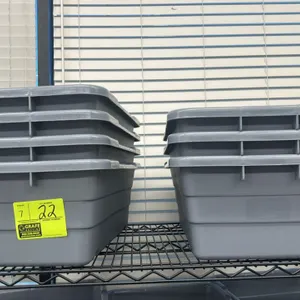 Polypropylene bus tub. Features gray plastic construction with a reinforced rim and molded handles. 2'L.
