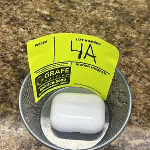 Apple AirPods Pro wireless charging case. Features a white finish with front LED indicator light and bottom Lightning charging port. Note: Only the ch