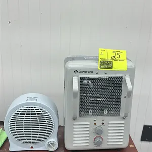 Assorted space heaters. Includes (1) Comfort Zone utility space heater featuring a gray metal housing, front grab handles, thermostat, and dial contro