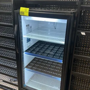 True GDM-10-HC-TSL01 single-door glass door merchandiser beverage cooler. Features self-contained refrigeration, interior LED lighting, wire shelving,