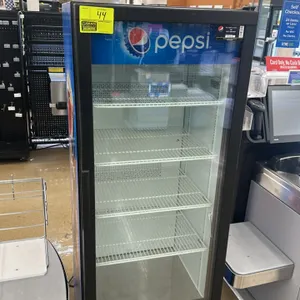 IDW G-12-F334BHC single-door self-contained beverage cooler. Features Pepsi branding, glass door, five adjustable wire shelves, and side-mounted plast