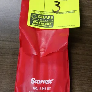 Starrett No. S 248 drive pin punch set. Includes five punches in sizes 1/8", 3/16", 1/4", 5/16", and 3/8". Contained in a red vinyl storage pouch with