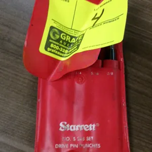 Starrett No. S 248 drive pin punch set. Includes five punches housed in a red vinyl storage pouch. Punch sizes: 1/8", 3/16", 1/4", 5/16", and 3/8".