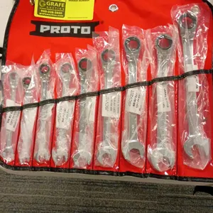 Proto 9-piece reversible ratcheting combination wrench set. Features 12-point box ends and open ends. Individual wrenches are from the JSCV series, in